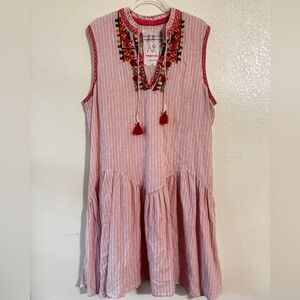 Johnny Was Pink Striped Embroidered dress Sz XL